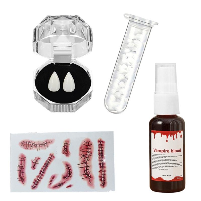 Realistic Vampires False Teeth Set With Blood Effect And Safe Dental Cosplay For Halloween Costume Accessories