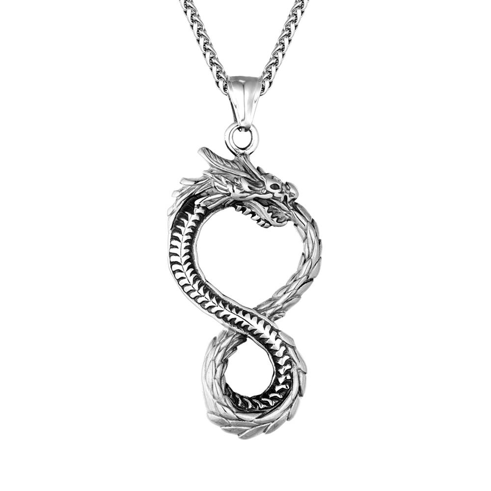 Norse Vikings Dragon Necklaces Men Retro Infinity Symbol Pendant Mix Gold Color Stainless Steel Ouroboros Amulet Hip-hop Jewelry