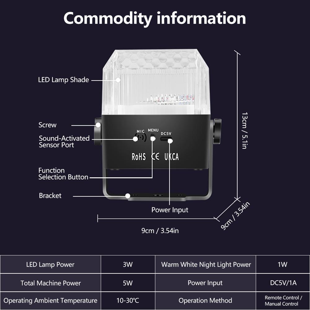 Дискотечный шар, ночник, диско-свет для диджея, активируемый звуком, 6-цветный светодиодный свет для дома, комнаты, танцевальных вечеринок