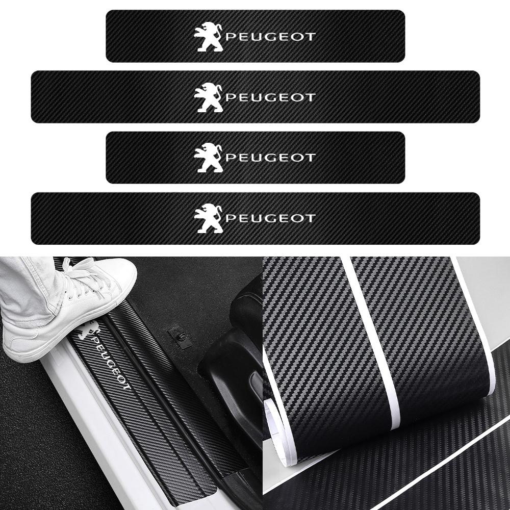 For Peugeot 206 5008 4008 3008 308 508 607 208 1008 4pcs Car Styling Carbon Fiber Auto Door Sill Protector Stickers Center Cover