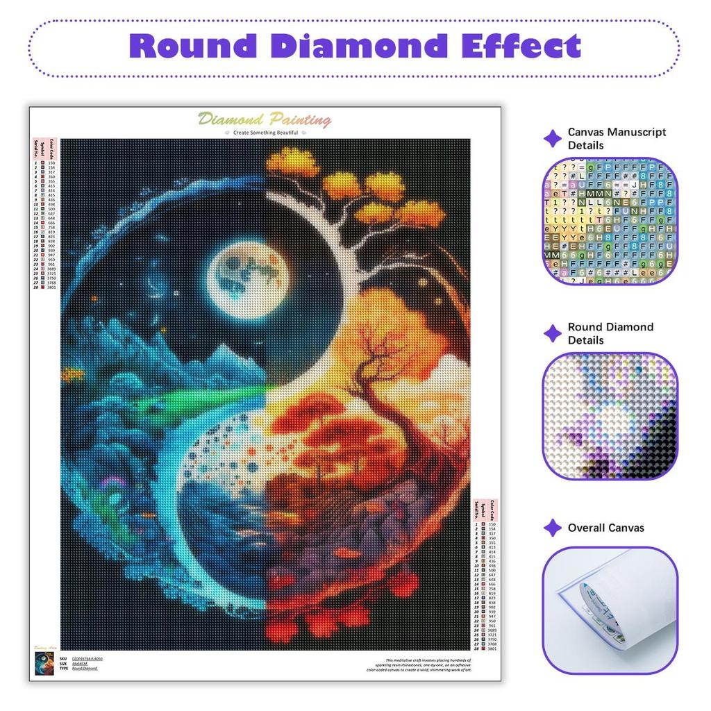 5D Diy Diamond Painting Moon And Tree Full Round Diamond Landscape Handmade Home Decoration 30x40cm/12x16inch
