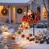 Decorative Christmas Garden Path Markers Santa Sleigh Figurine Light, Solar Powered Stake Outdoor Claus Pathway Decor Pouring Gifts Stars Light