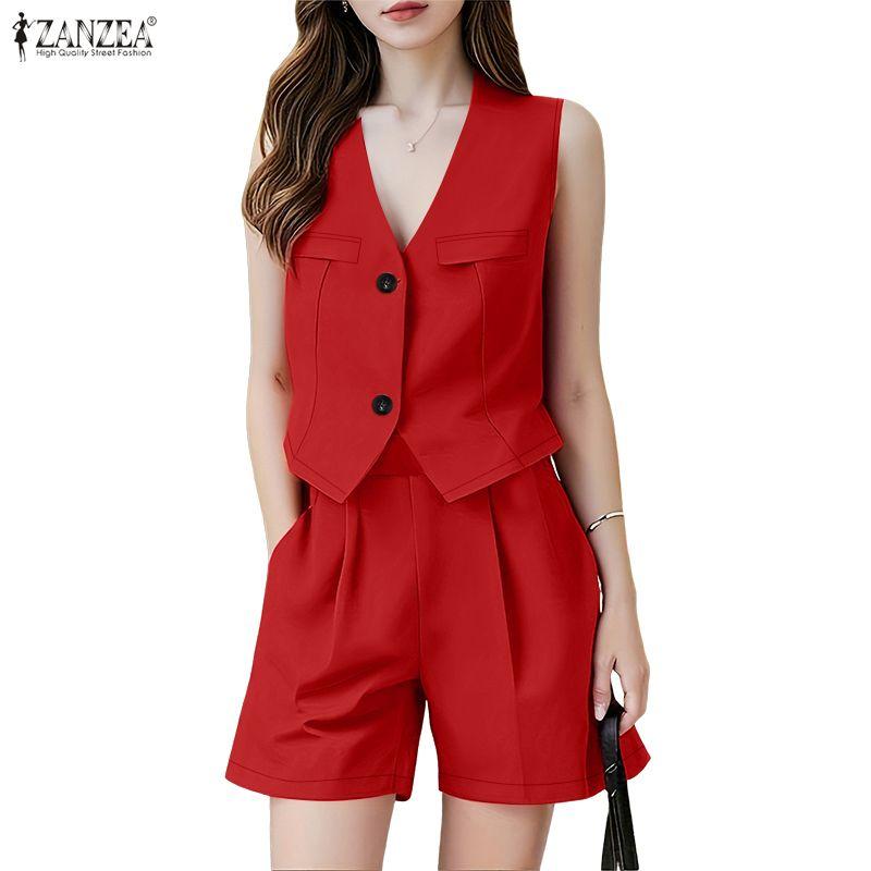 ZANZEA Женские безрукавки, топы и шорты, летние комплекты из двух частей