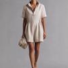 Cross-border European and American casual onesie shorts women's 2026 new short-sleeved waist loose and thin cotton and linen casual wide legs