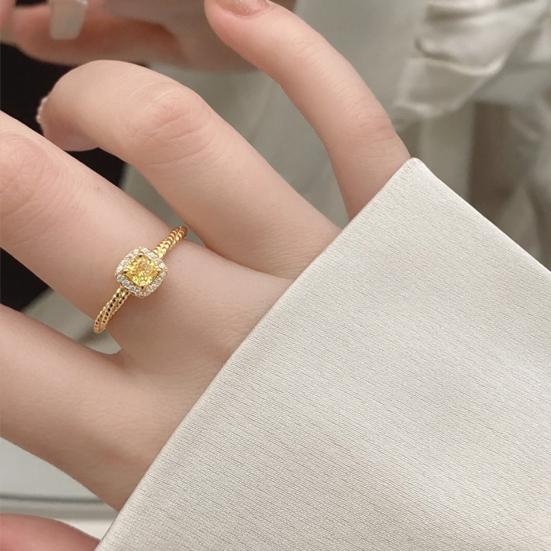 Кольцо с искусственным желтым кристаллом и инкрустацией со стразами, регулируемое кольцо на палец для свадебной вечеринки