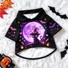 Pet Dog Shirt Glowing Pumpkin Ghost Witch Hat Print Breathable Button Up for Small Medium Dogs Cute Halloween Theme Party Wear