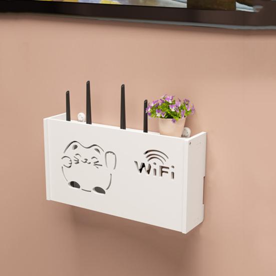 WiFi Router Storage Box Wall Mount Wooden Router Shelf Organizer Power Strip Cable Management Hider Rack for Modem Cable Router Cover