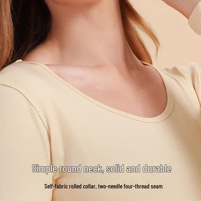 Унисекс Хлопковый Комплект Теплого Белья Облегающего Кроя с Круглым Вырезом - Большой Размер, Осень/Зима