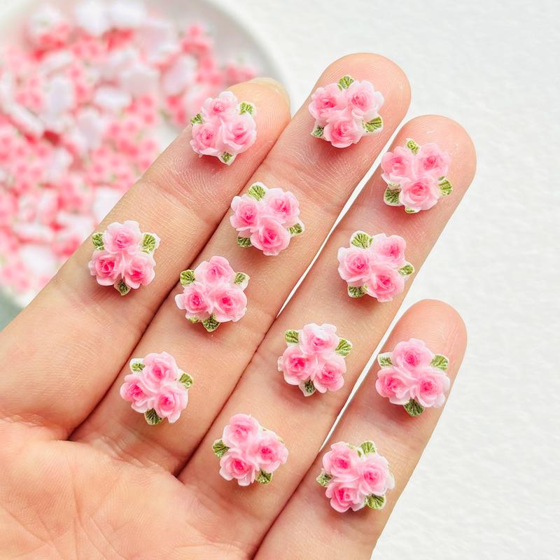50 Pcs New Cute Mini Resin Cartoon Three Pink Peach Blossoms Flatback Ornament Jewelry Making Manicure Hairwear Accessories A42