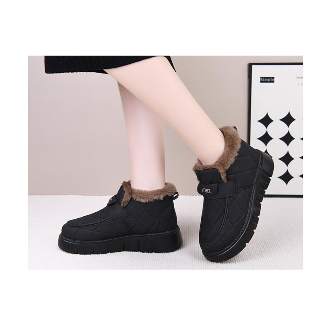 Winter Fleece Wool Fashionable Cotton Shoes, Comfortable Thick Soled Snow Boots for Women, Autumn Warm and Cold Resistant Cotton Boots