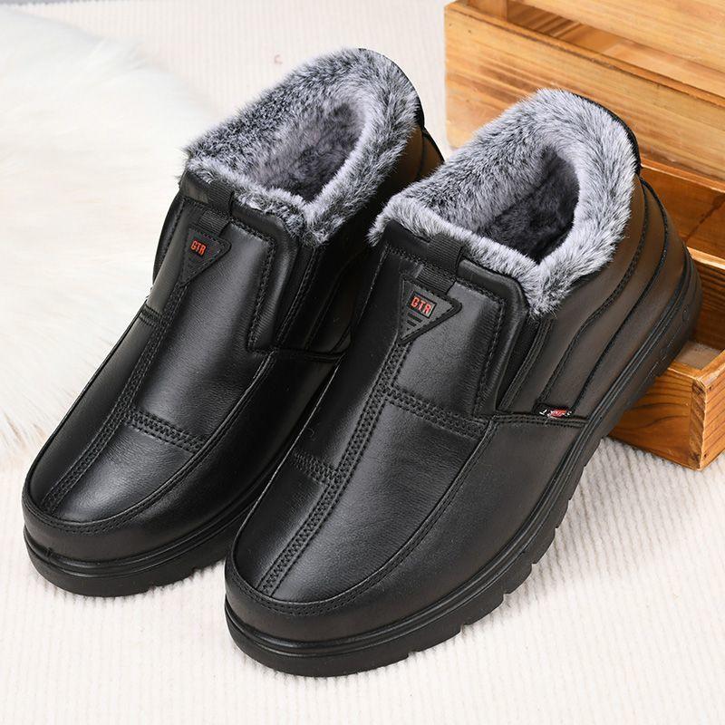 Уличные мужские ботинки легкие модные повседневные туфли зимние теплые меховые хлопковые туфли