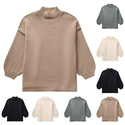 Женский однотонный круглый вырез свободный модный удобный свитер трикотаж