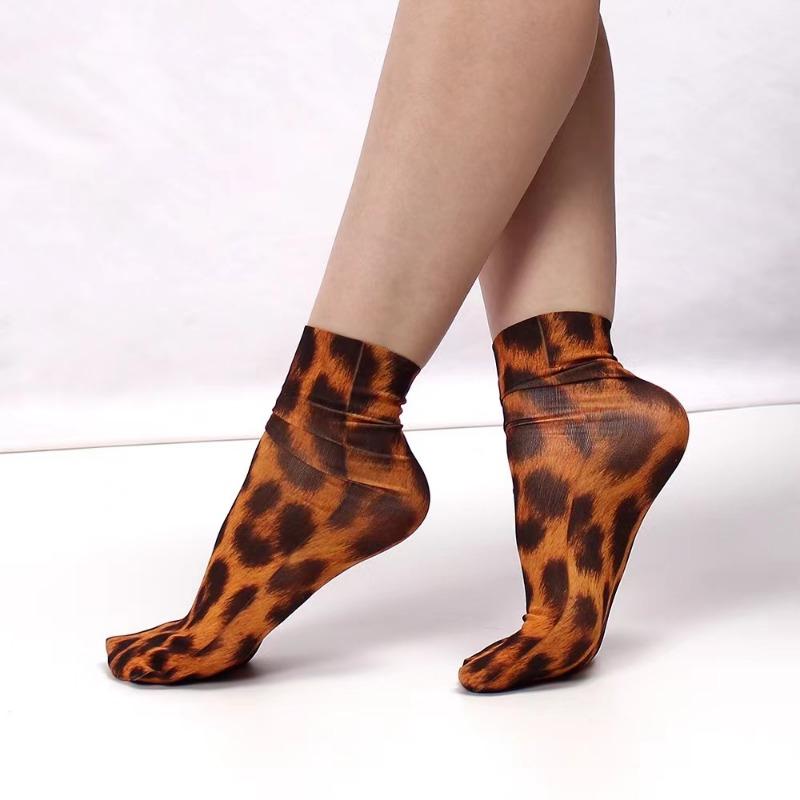 Leopard Large Flower Print Short Socks Summer Single Shoes Short Stockings High Elastic Comfortable Breathable Ultra-thin