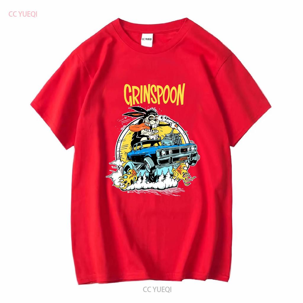 Grinspoon T Shirt Medium long sleeves vintage Washed Soft Comfortable homme graphic fashion Top For Everyday Wear Slightly
