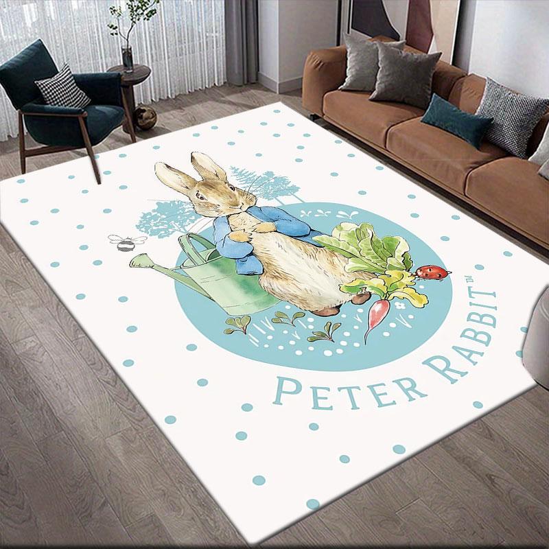 Peter Rabbit Flannel Printed Carpet, Home Sofa Decoration for Living Room & Bedroom, Non‑Slip Play Flannel Floor Mat for Game Room