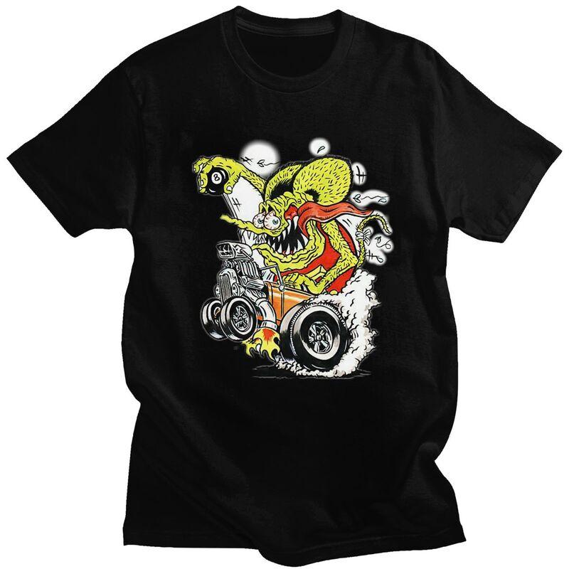 Модная футболка с принтом Rat Fink в стиле аниме и мультфильмов, мужская, с коротким рукавом, из чистого хлопка, повседневная, модная футболка - Мужская Su...