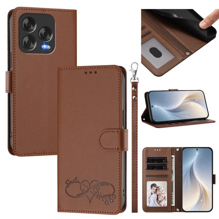 Happy Heart Pattern Magnetic Closure Vegan Leather Phone Case With Wrist Strap For ZTE Blade A56 4G