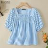 ZANZEA Женская повседневная блузка в полоску с квадратным вырезом и коротким рукавом
