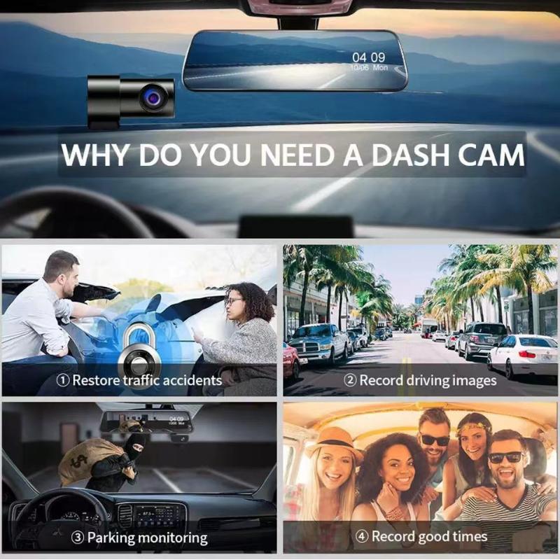 10-дюймовый потоковый мультимедийный видеорегистратор для вождения, зеркало заднего вида, три объектива, WiFi, высокое разрешение, сенсорный экран заднего вида