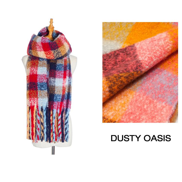 Осенне-зимний толстый клетчатый шарф с кисточками, женская шаль