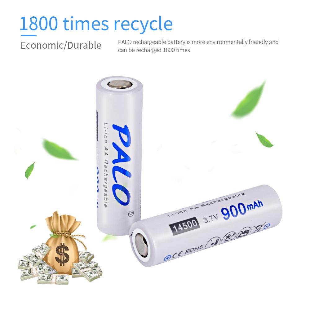 PALO 14500 900 мАч 3,7 В литий-ионные аккумуляторные батареи Литиевая батарея типа АА для светодиодных фонариков, налобных фонарей, мыши