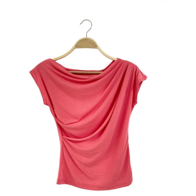 New Arrivals Open Run Women One Shoulder Draped Half Sleeve T shirT