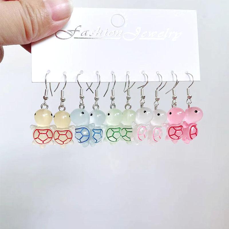 5 Pair Set Small Fresh Colored Resin Pendant Earrings Luminous Turtles Lollipop Ducks Rainbow Cat's Paws Dices Earrings Female