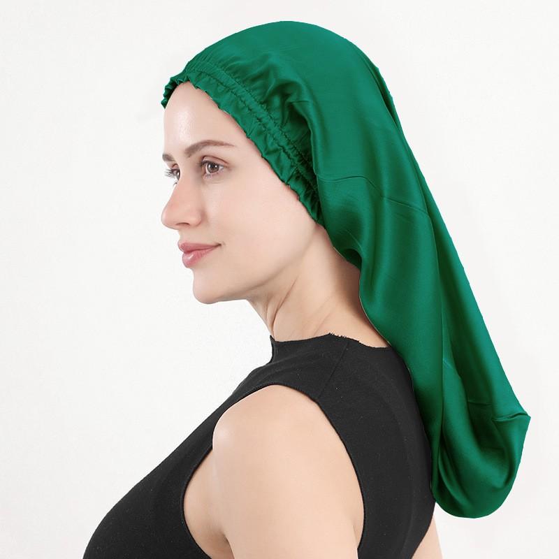 100% Pure Mulberry Silk Sleep Cap Women Long Brim Ruffled Edge Breathable Hair Protection Hat In Multiple Colors