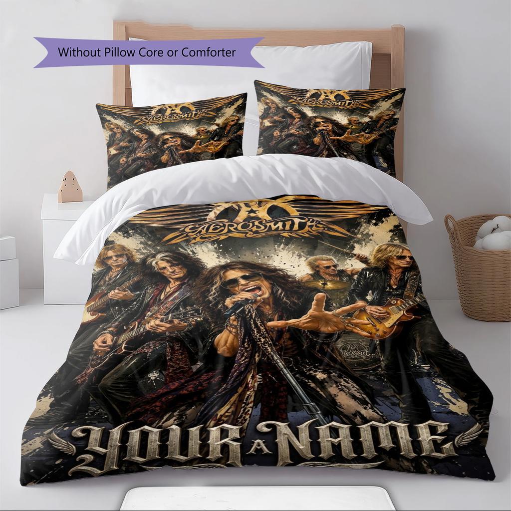 Name Custom Band Poster Aerosmith Pattern Bedding Set Quilt Cover Pillowcase Home Decor Gift (1 * duvet cover + 2 * pillowcase, without core)