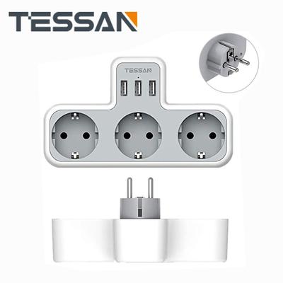 Tessan Удлинительный удлинитель стандарта ЕС с 1/3 розетками переменного тока и 2/3 USB-портами, 5 В, 2,4 А, настенная розетка с европейской вилкой, адаптер питания