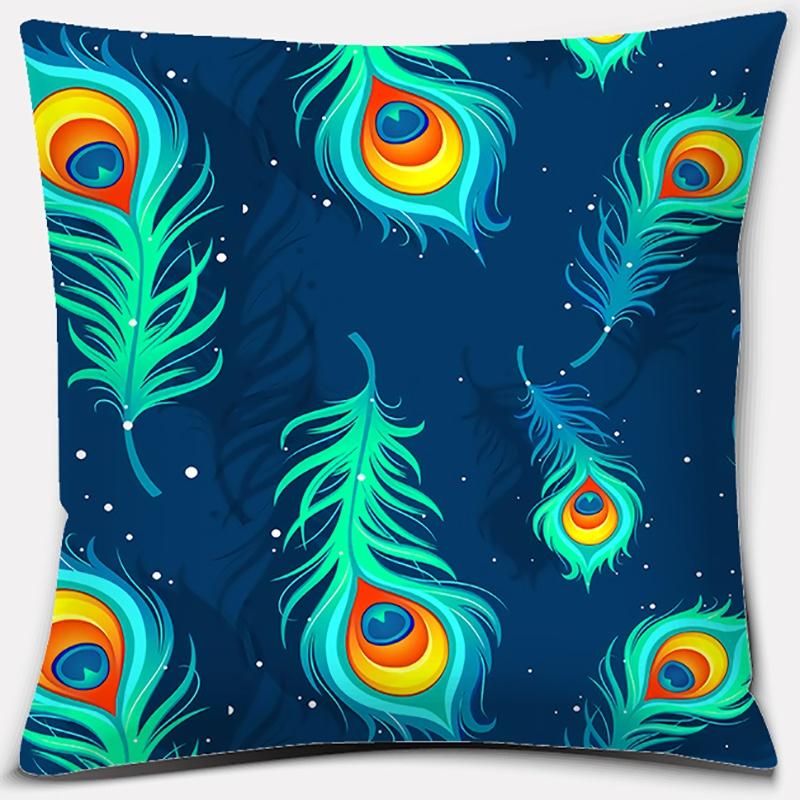 Peacock Feather Series Pattern Decorative Pillowcase, Living Room Sofa Office Seat Cushion Cover, Room Bedroom Home Decoration