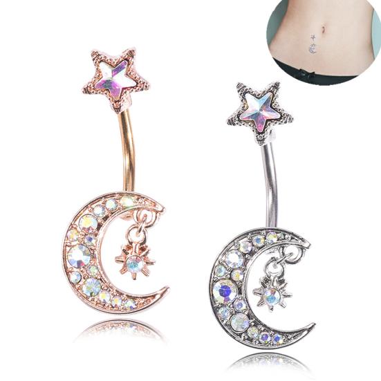 Women Moon Star Colorful Rhinestone Navel Ring Body Piercing Jewelry