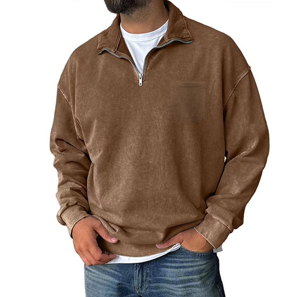 Мужской пуловер с воротником-стойкой, хлопковая толстовка, однотонный топ с длинным рукавом для осени-зимы