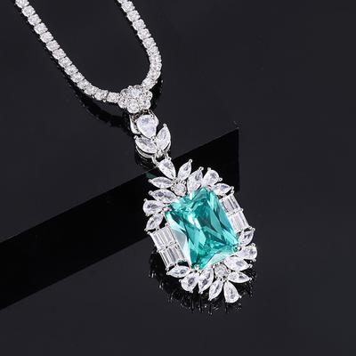 Ювелирные изделия Серебряные украшения Имитация Турмалина Параиба Подвеска Ожерелье Основной камень 12 * 16