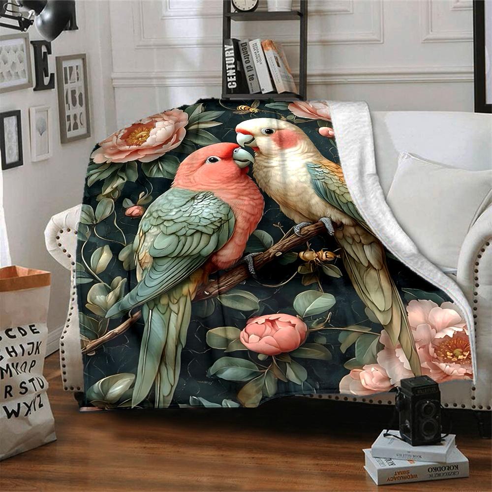 1pc Parrot Floral Lightweight Flannel Blanket, Comfortable and Warm Blanket, for Office and Camping Sofa Bed110