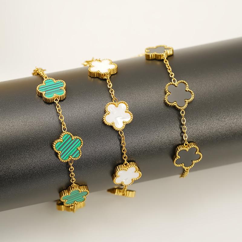 Браслет-цветок с пятью лепестками, браслет из нержавеющей стали с титановым покрытием, двусторонний, на удачу, темпераментный