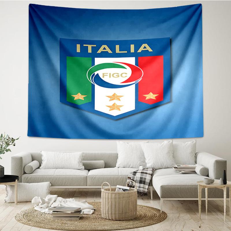 1PC Italian Football Crest Printed Tapestry Room Decoration Wall Hanging for Living Room Bedroom, dormitory, Birthday and Christmas gifts