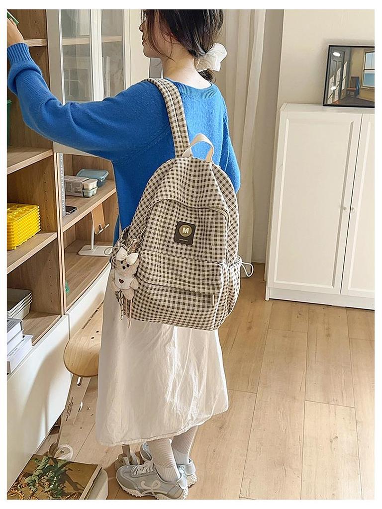 Japanese Retro Plaid Backpack for Women - Lightweight Autumn/Winter Bag for Middle and High School Girls