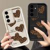 Чехол для телефона с леопардовым принтом, сердечками и бантом для Samsung Galaxy S25 Edge S24 FE S23 S22 Ultra Plus A17 A56 A36 A16 A15 A55 A54 A53 5G, мягкая накладка