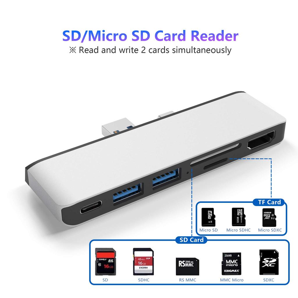 Surface Pro 7 USB-концентратор-адаптер Порт HDMI Порты Порт Type C Кардридер Высокоскоростная передача данных Алюминиевый специализированный концентратор Surface Pro7 6-в-2