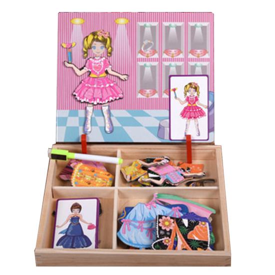 Magnetic Block Puzzle Board Game Educational Logic Thinking Training Facial Feature Vehicle Circus Attire Princess Dressing Wooden Puzzle Matching Toy