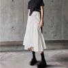 Qooth Women Ins Solid Color Pleated Asymmetrical A-line Skirt Casual High Waist Mid-length Long Skirt For Spring Summer QT2044