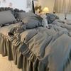 Комплект постельного белья Ins Princess Style для женщин, милых девочек, однотонные оборки, пододеяльник, простыня размера Queen King, юбка, наволочки