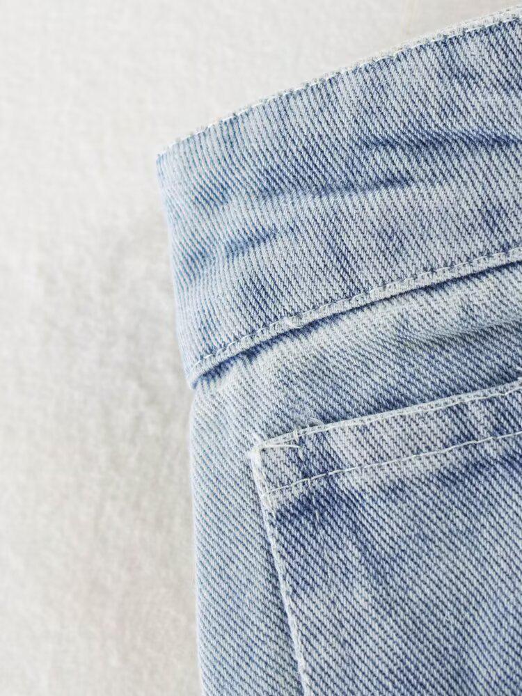 2026 Summer European & American Style High-Waist Cutout Denim Straight-Leg Pants