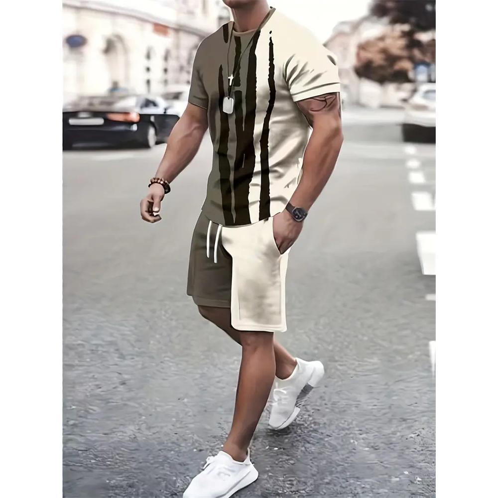 2024 New Summer Sportswear Men's Short Sleeve Shorts 2 Piece Set Men's Street Camouflage Print Trendy Shorts Set Men's Clothing