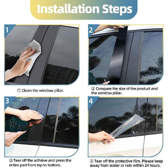 6pcs Glossy Black Exterior Door Window Pillar Posts Molding Cover Panel Trim Stickers Side Door Window Cover Trim Kits for Honda Civic 11th Gen