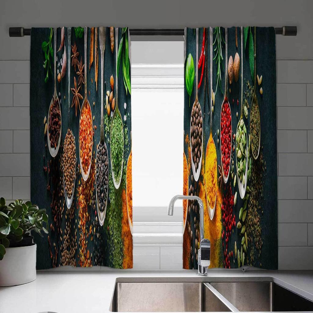 2-панельные шторы с принтом «Кот Фортуны» Шторы для кухни с рыбками Кухонные жалюзи Оконные шторы 75% затемнения Кофейные шторы