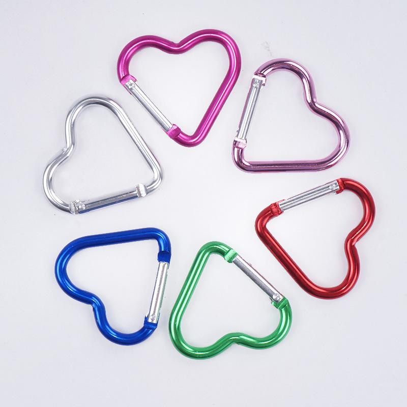 1 Pcs Heart-Shaped Aluminum Carabiner Key Chain Clip Outdoor Keyring Hook Water Bottle Hanging Buckle Travel Kit Accessories
