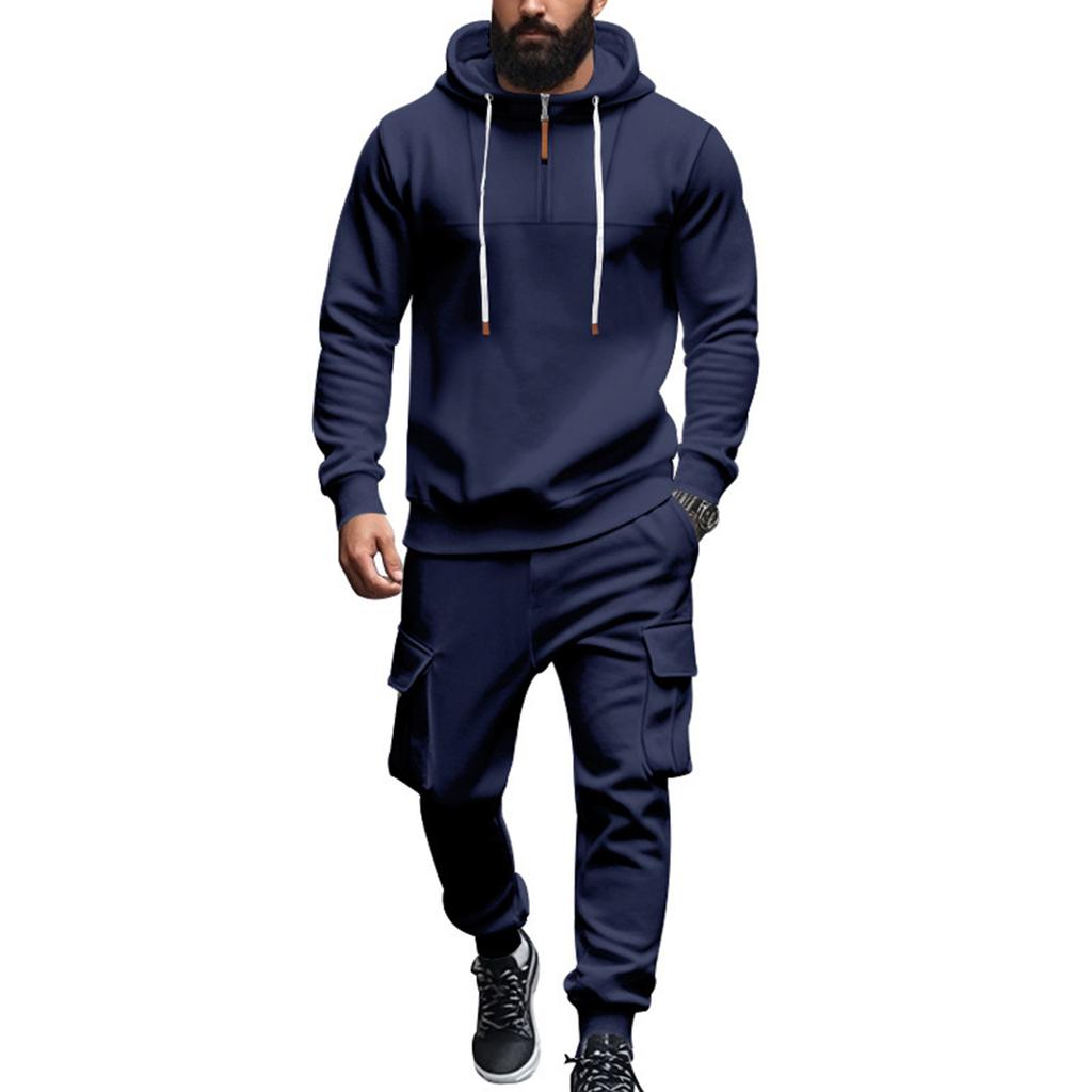 Men Leisure Hooded Hood Hoodie Trousers Adding Fleece Loose Hoodie Set
