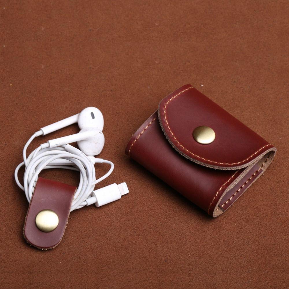 Mini Leather Data Cable Storage Box Waterproof Leather Wallet Portable Mini Coin Purse  Female